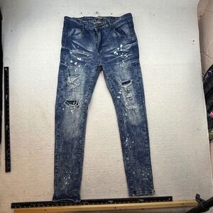 ROCK SALT jeans thrashed Acid Wash Distressed‎ Ripped Paint Splatter 36 skater